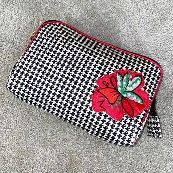 AUTH VTG Christian Dior Houndstooth Small Cosmetic Makeup Bag Clutch Zip Pouch - Picture 4 of 16
